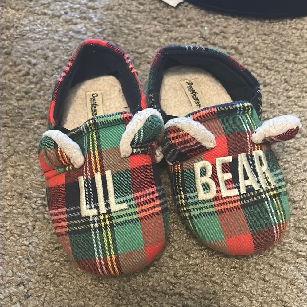 Dearfoams Plaid Lil Bear Kids Slippers